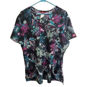 Dickies Paisley Short Sleeve Scrub Top Size XL Pockets Medical Comfy Workwear
